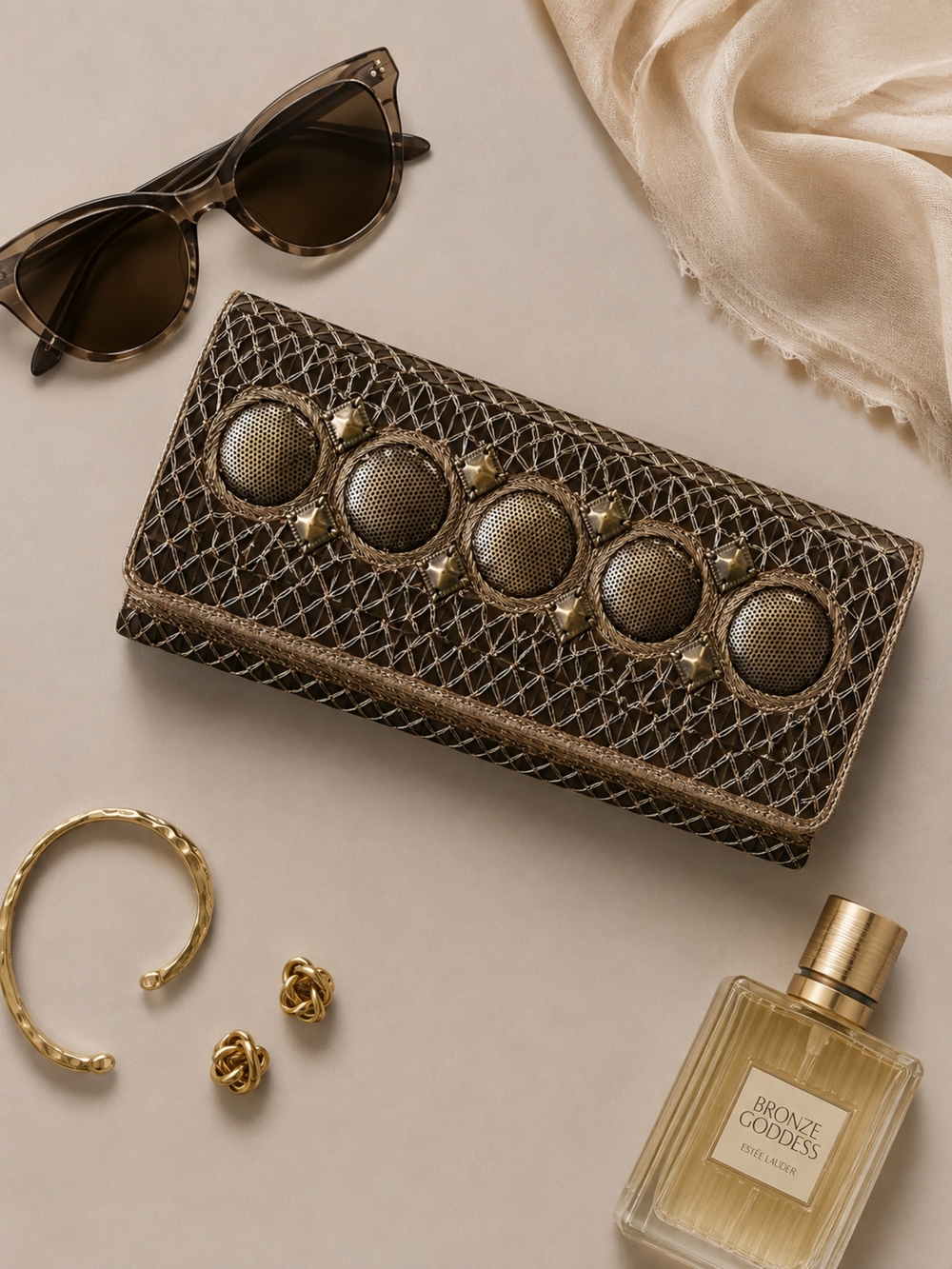 Convertible Bronze Metallic Embellished Women's Shoulder Bag/Clutch